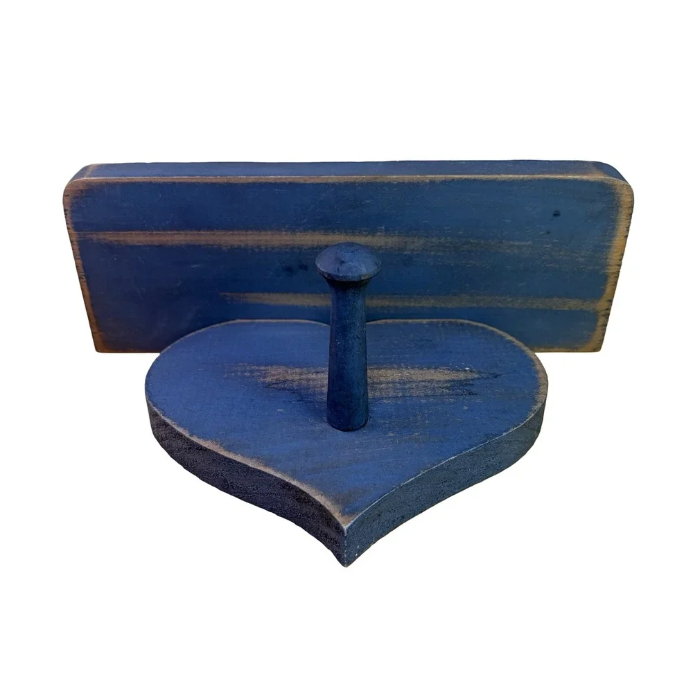 Vintage Heart Wood Wall Shelf Peg Hook Blue Distressed Primitive Country Small